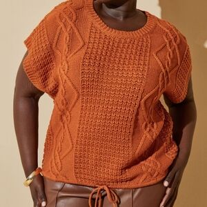 NWT Ashley Stewart Rust Orange Textured Cable Knit Sweater Size 22/24